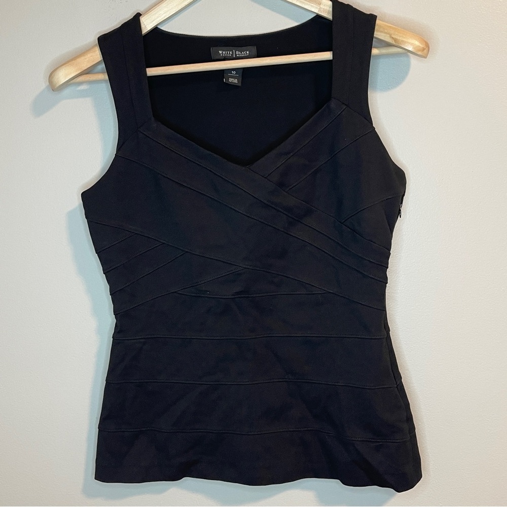 White House Black Market Asymmetrical Fitted Black Tank Top